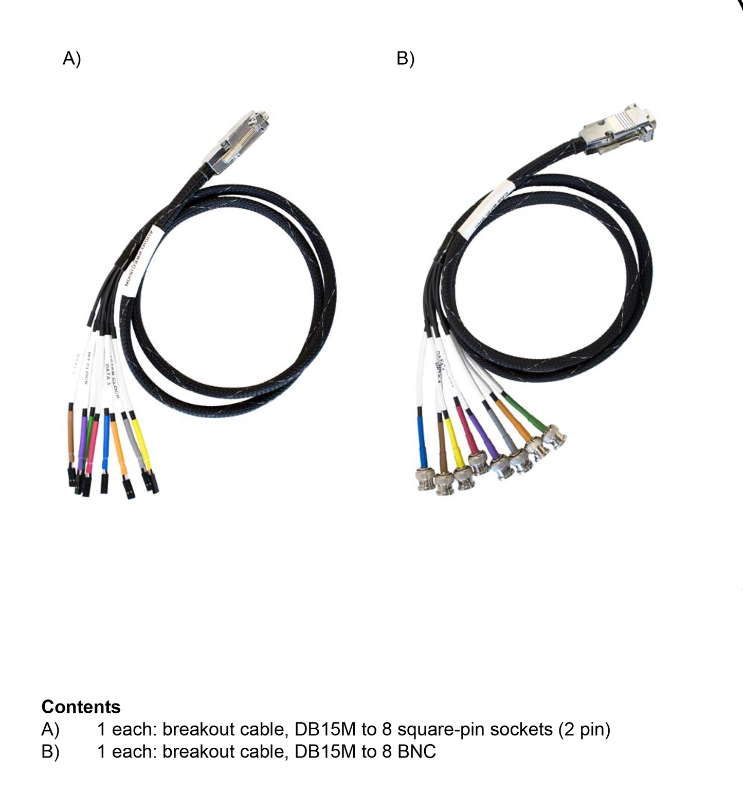 Set of interface cables: DB15M to 8 x 2-pin and DB15M to 8 x BNC, 1.21m