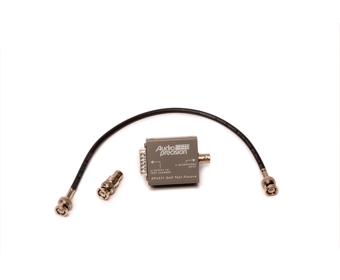 APx511 Self-Test fixture, BNC-to-BNC cable (0.36 m), and BNC terminator (75 Ohm)